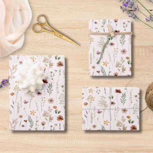 Watercolor Pretty Wildflowers Floral Pattern Wrapping Paper Sheets