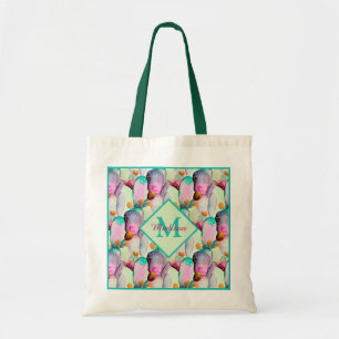 Watercolor Prickly Pear Cactus Flowers Monogram T Tote Bag