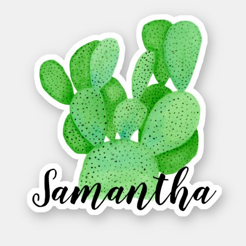 Watercolor Prickly Pear Cactus Name Sticker