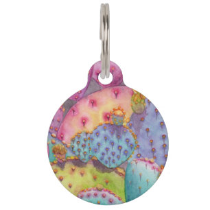 Watercolor Prickly Pear Cactus Southwest Custom Pet ID Tag