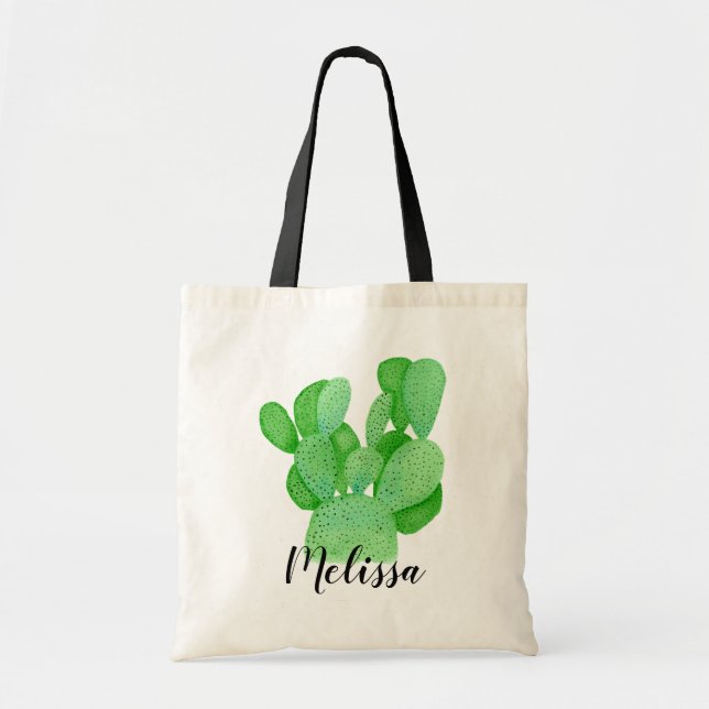 Watercolor Prickly Pear Cactus Tote Bag (Front)