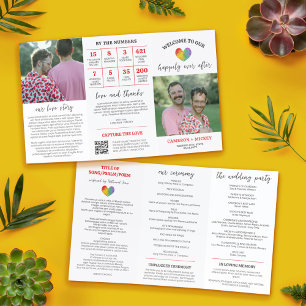 Watercolor Pride Heart Gay Lesbian Wedding Program Brochure
