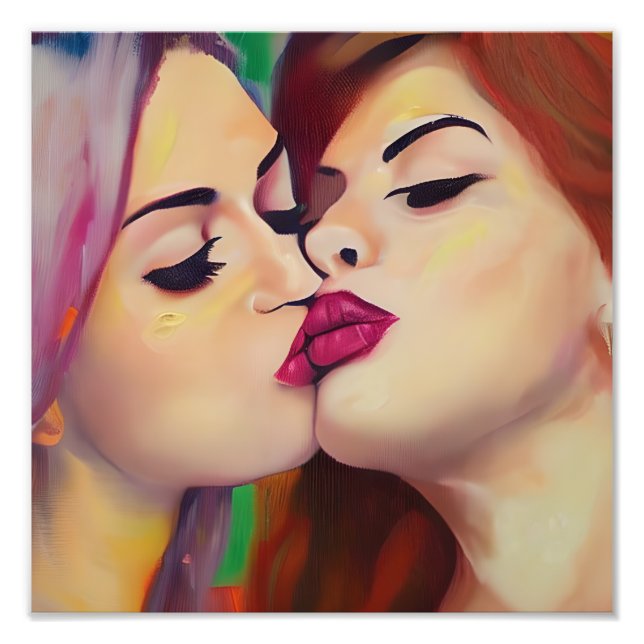  Watercolor Pride Two Women Share a Kiss Photo Print (Front)