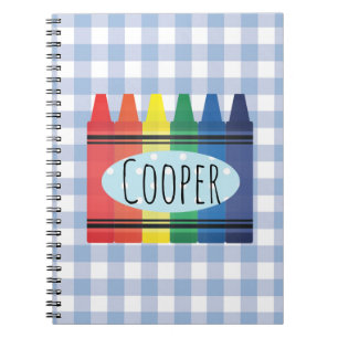 Watercolor Primary Crayon Back to School Plaid Notebook