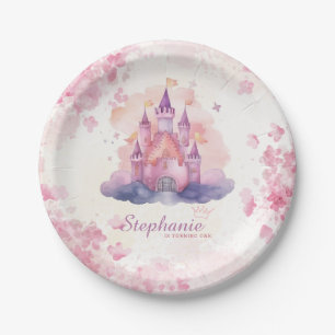 Watercolor Princess Castle Babygirl 1st Birthday Paper Plates
