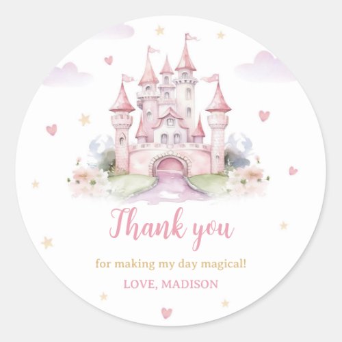 Watercolor Princess Castle birthday Classic Round Sticker