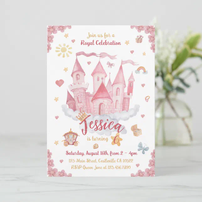 Watercolor Princess Castle Invitation | Zazzle