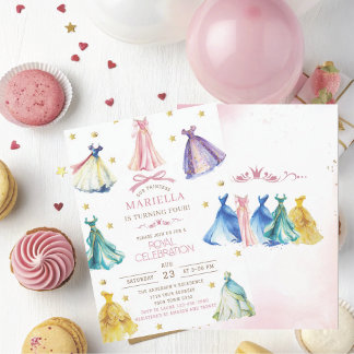 Watercolor Princess  Dress Birthday Royal birthday Invitation