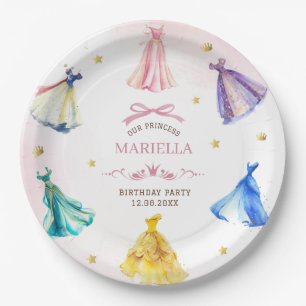 Watercolor Princess dresses royal girl birthday Paper Plates
