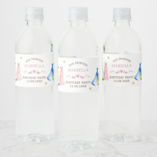  Watercolor Princess dresses royal girl birthday  Water Bottle Label