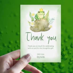 Watercolor Princess Frog Baby Shower Thank You Card