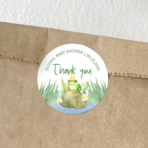 Watercolor Princess Frog Baby Shower Thank you Classic Round Sticker