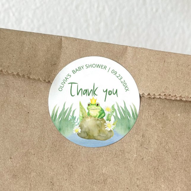 Watercolor Princess Frog Baby Shower Thank you Classic Round Sticker (Creator Uploaded)