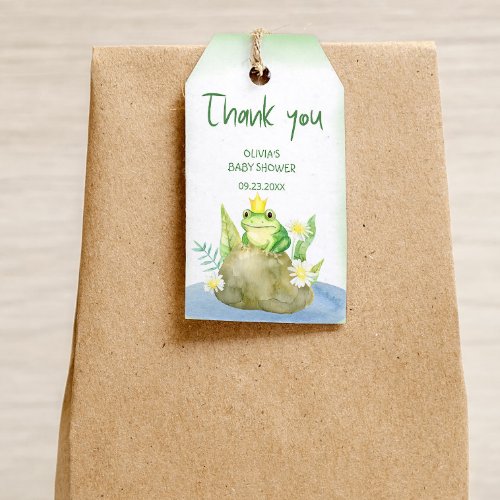 Watercolor Princess Frog Baby Shower Thank you Gift Tags