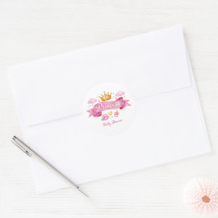 Watercolor Princess Pink Girl Baby Shower Classic Round Sticker