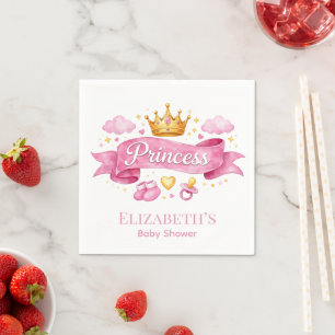 Watercolor Princess Pink Girl Baby Shower Napkins