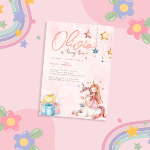 Watercolor Princess with Unicorn Birthday Invitation