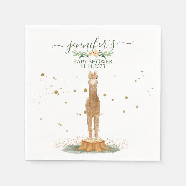 Watercolor Print Alpaca Baby Napkins