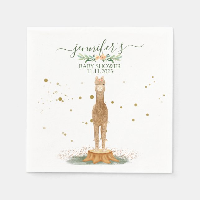 Watercolor Print Alpaca Baby Napkins (Front)