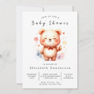 Watercolor Printable Bear Baby Shower Invitation