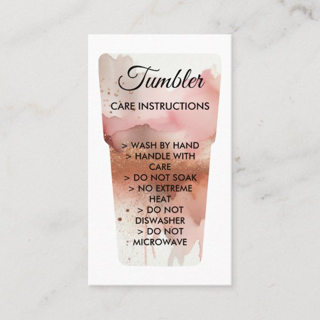 Watercolor Printed Mug Tumbler Care Instruction Business Card