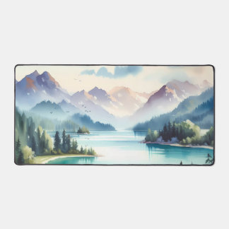 Watercolor Pristine lakes nestled in the mountains Desk Mat