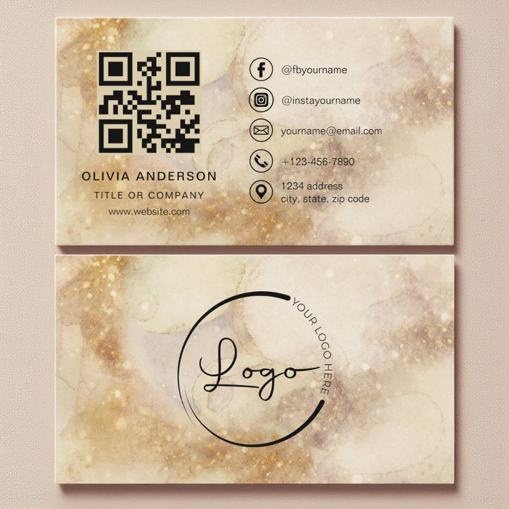 Watercolor Professional Business QR Code Business Card