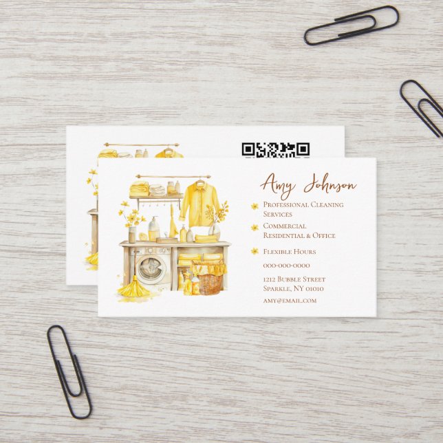Watercolor Professional Cleaning Business Card (Front/Back In Situ)