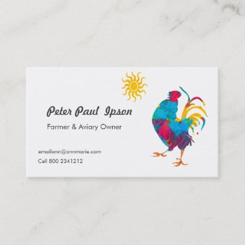 Watercolor Professional  Colorful Rooster Birds Business Card by happytwitt at Zazzle