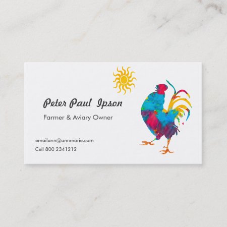 Watercolor Professional  Colorful Rooster Birds Business Card