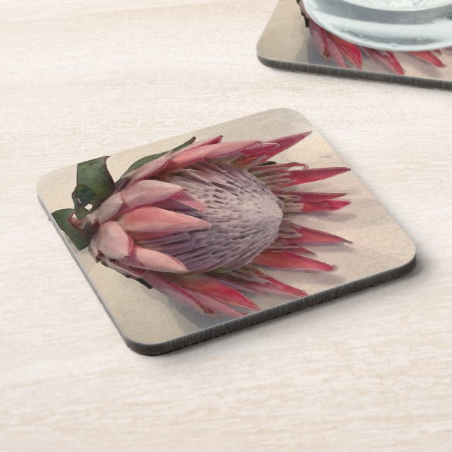 Watercolor Protea Beverage Coaster (Left Side)