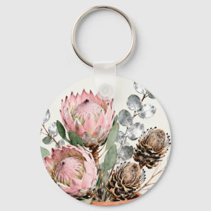 Watercolor Protea Eucalyptus Arrangement Keychain