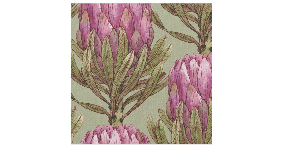 Watercolor Protea Flower Plant Illustration Fabric ...