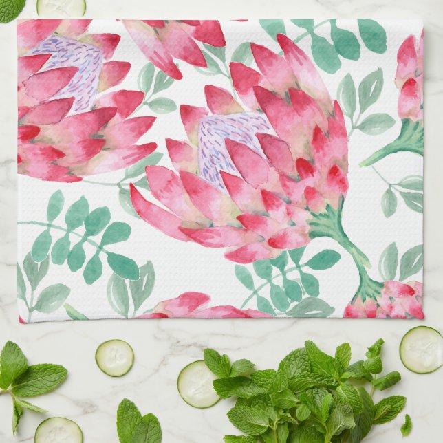 Watercolor Protea Kitchen Towel (Folded)
