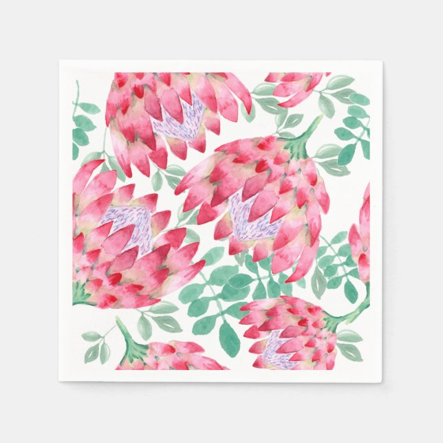 Watercolor Protea Napkins (Front)
