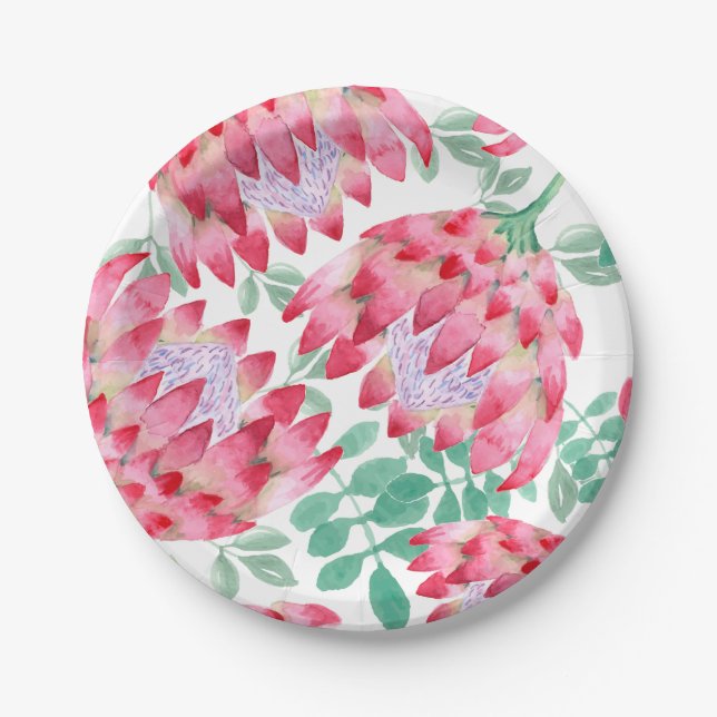 Watercolor Protea Paper Plates (Front)