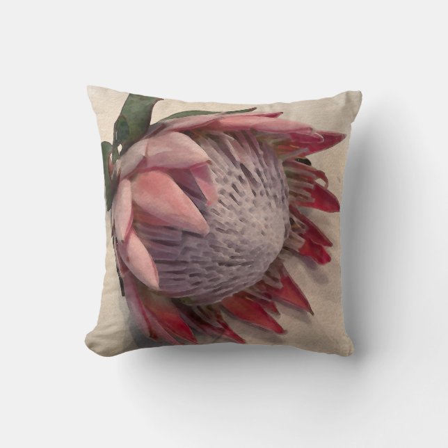 Watercolor Protea  Throw Pillow (Front)