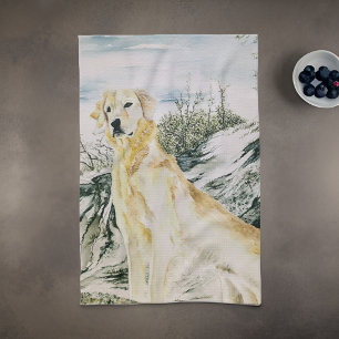 Watercolor Proud Golden Retriever Dog Kitchen Towel