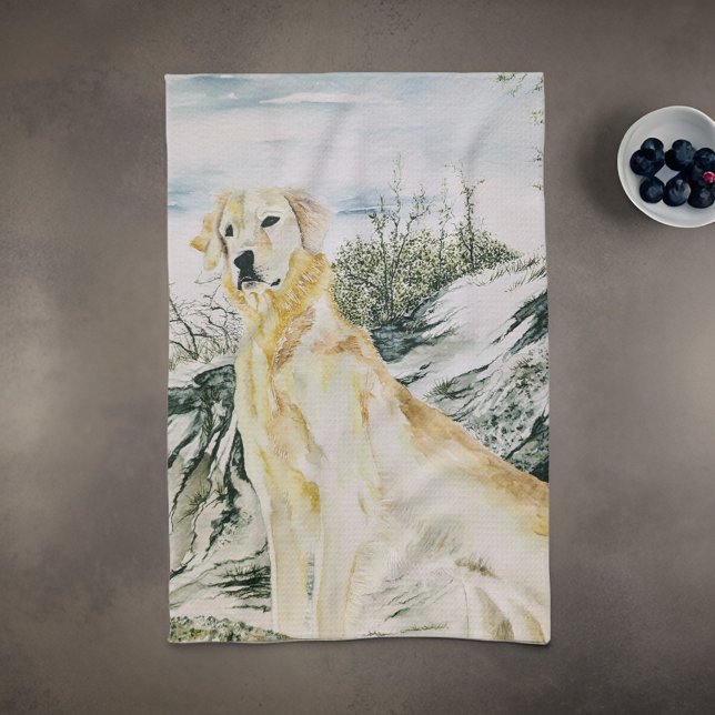 Watercolor Proud Golden Retriever Dog Kitchen Towel (Creator Uploaded)