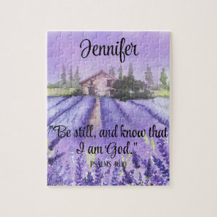 Watercolor Provence Lavender Field Scripture Faith Jigsaw Puzzle