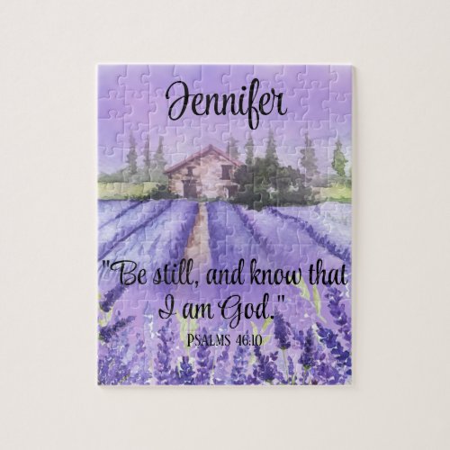 Watercolor Provence Lavender Field Scripture Faith Jigsaw Puzzle