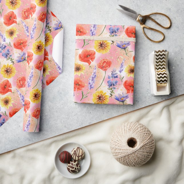 Watercolor Provence Wildflowers Floral Pattern Wrapping Paper (Crafts)
