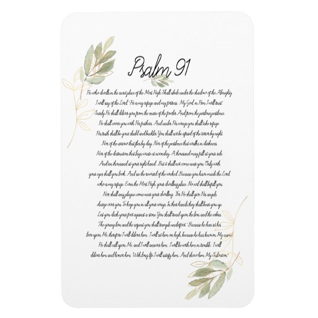 Watercolor Psalm 91 Bible Art Christian Magnet (Vertical)
