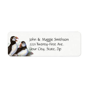 Watercolor Puffin Bird Nature Art Label