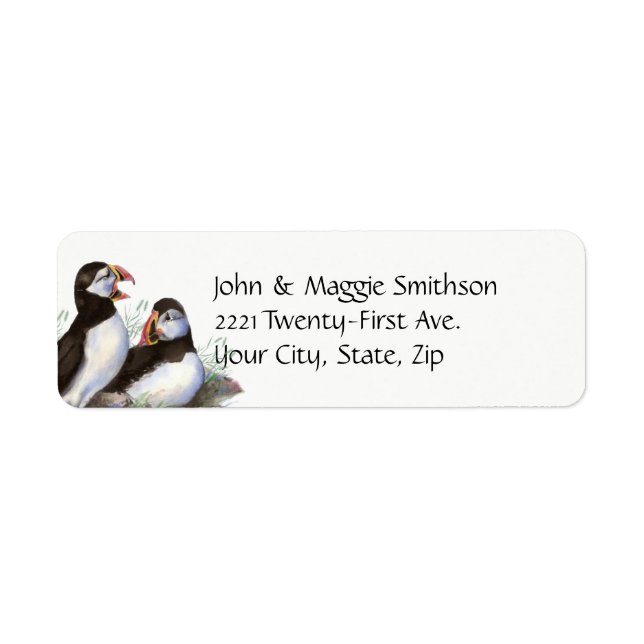 Watercolor Puffin Bird Nature Art Label (Front)