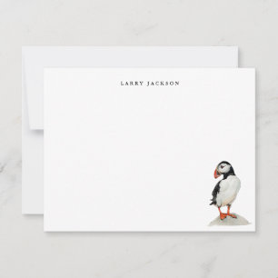Watercolor Puffin Bird Personalized Flat Note Card