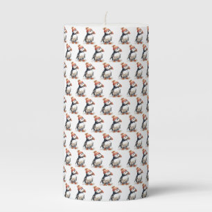 Watercolor Puffin Christmas Glow Pillar Candle