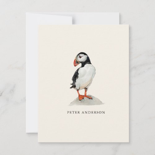 Watercolor Puffin flat note card
