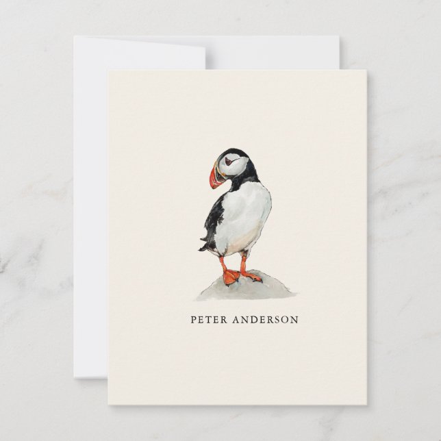 Watercolor Puffin flat note card (Front)
