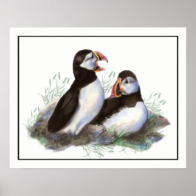Watercolor Puffin Ocean Bird art Poster (Front)